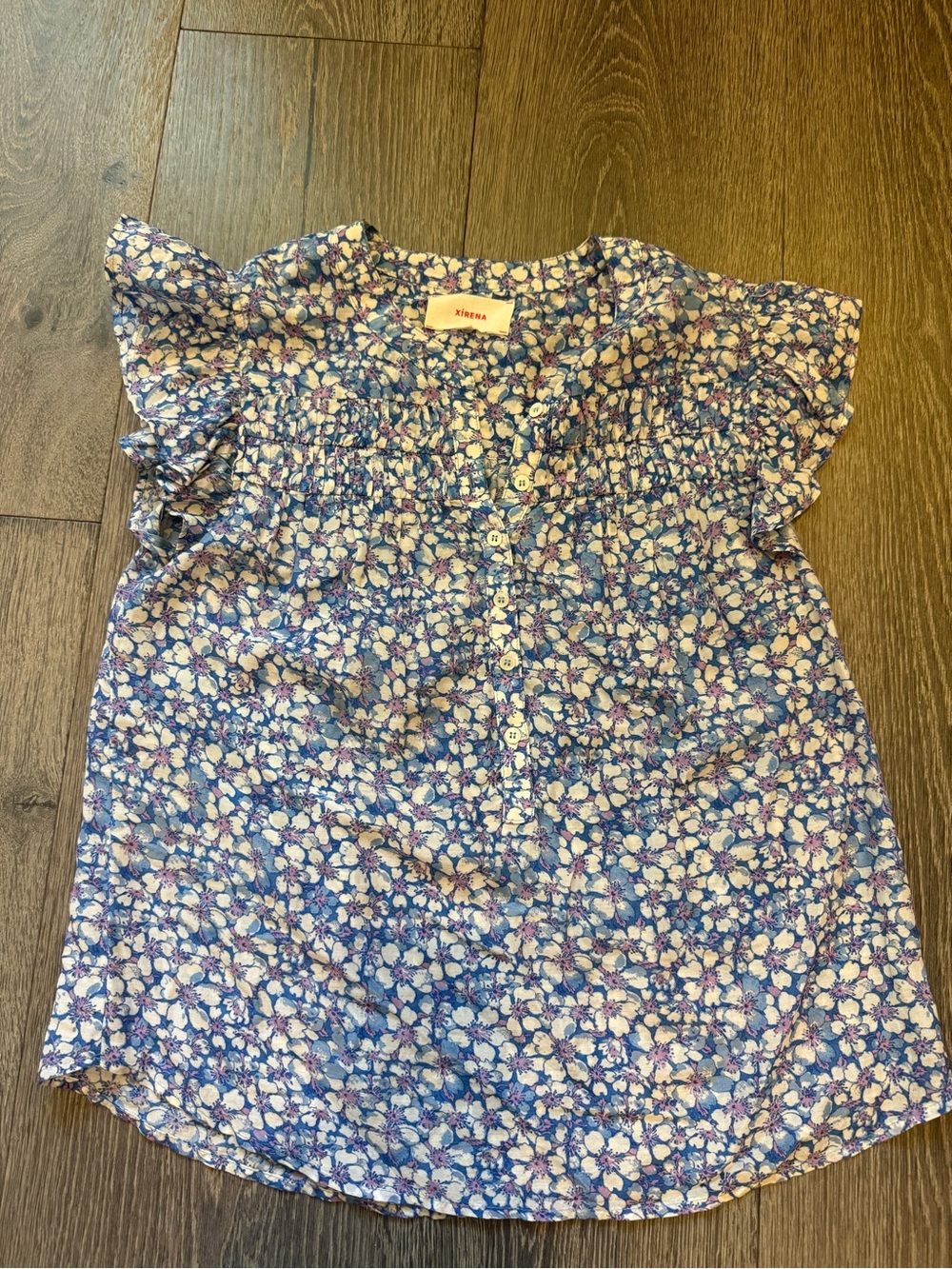Xirena Floral Button Front Blouse - Blue & White